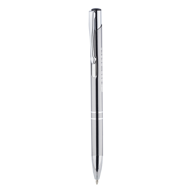 Bolígrafo metálico retráctil en stock con punta inclinada, cuerpo de aluminio, bolígrafo de punta redonda, logotipo personalizable, grabado publicitario, branding, regalo empresarial, bolígrafo de tinta a base de aceite.