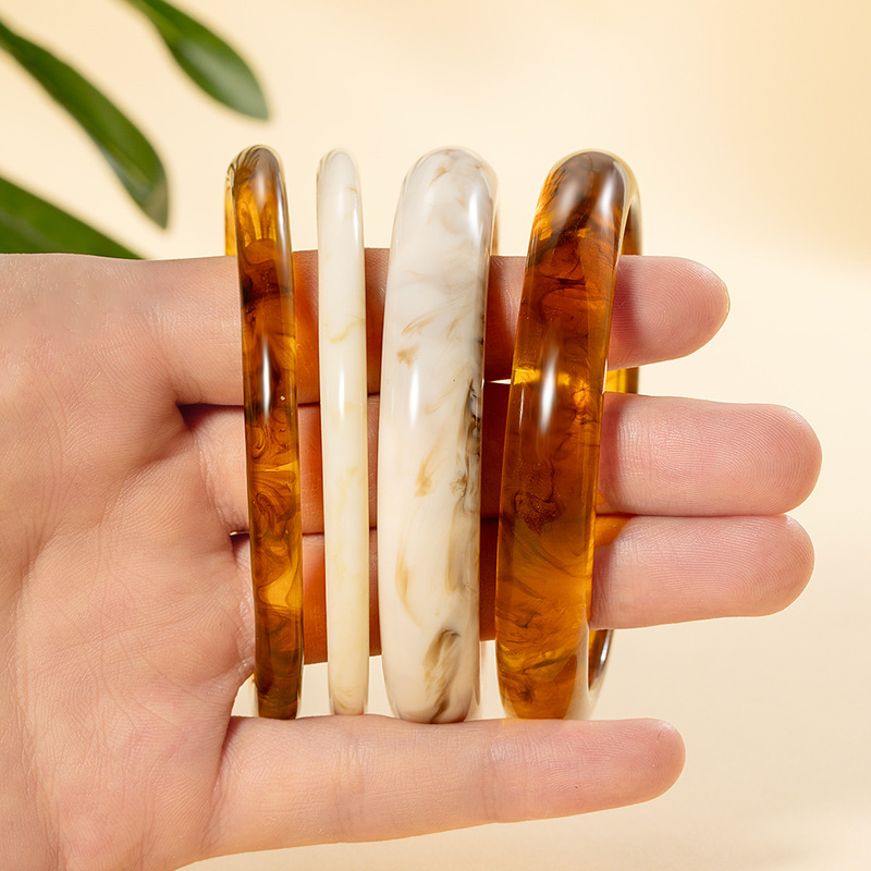 European and American Cross-Border Popular Niche High-End Light Luxury Retro Irregular Marble Resin Women's Multi-Piece Bracelet Set