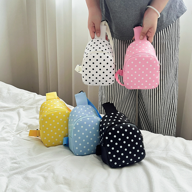 Children's small backpack with cute cartoon polka dot print, unisex shoulder bag, Korean style stylish baby travel backpack