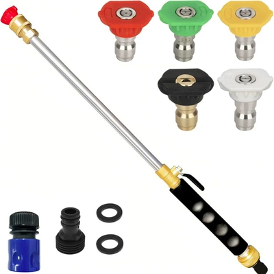 irrigation cross-border hot sale, Car cleaning tools - black-water-gun-yellow-valve-female-head-five-piece-color-nozzle-set-tape-2-gaskets-blue-quick-connector