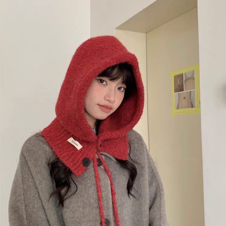 韩版巴拉克拉法帽子围巾一体女秋冬季保暖护耳连帽围脖针织毛线帽|undefined