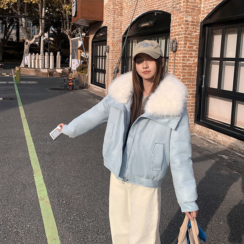 仿狐狸毛大毛领皮草女外套2025年新款加厚保暖羽绒棉棉服|undefined