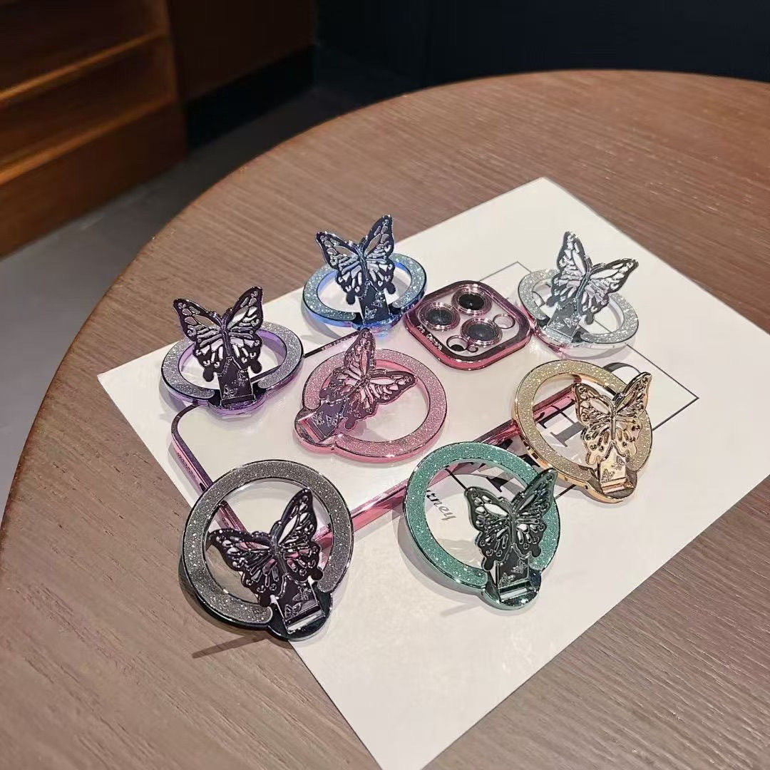 Universal Ring Holder Glitter Butterfly Holder Ultra-Thin Magnetic Wireless Charging Foldable Back Sticker Phone Case
