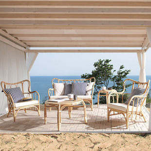 Outdoor PE Rattan Sofa Double Rattan Chair Courtyard J Hotel Homestay Resort Waterproof Leisure Rattan Furniture Combination