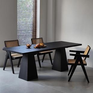 Charcoal White Wax Wood Dining Table and Chair Black Large Plate Solid Wood Tea Table Creative Tea Table Designer Workbench