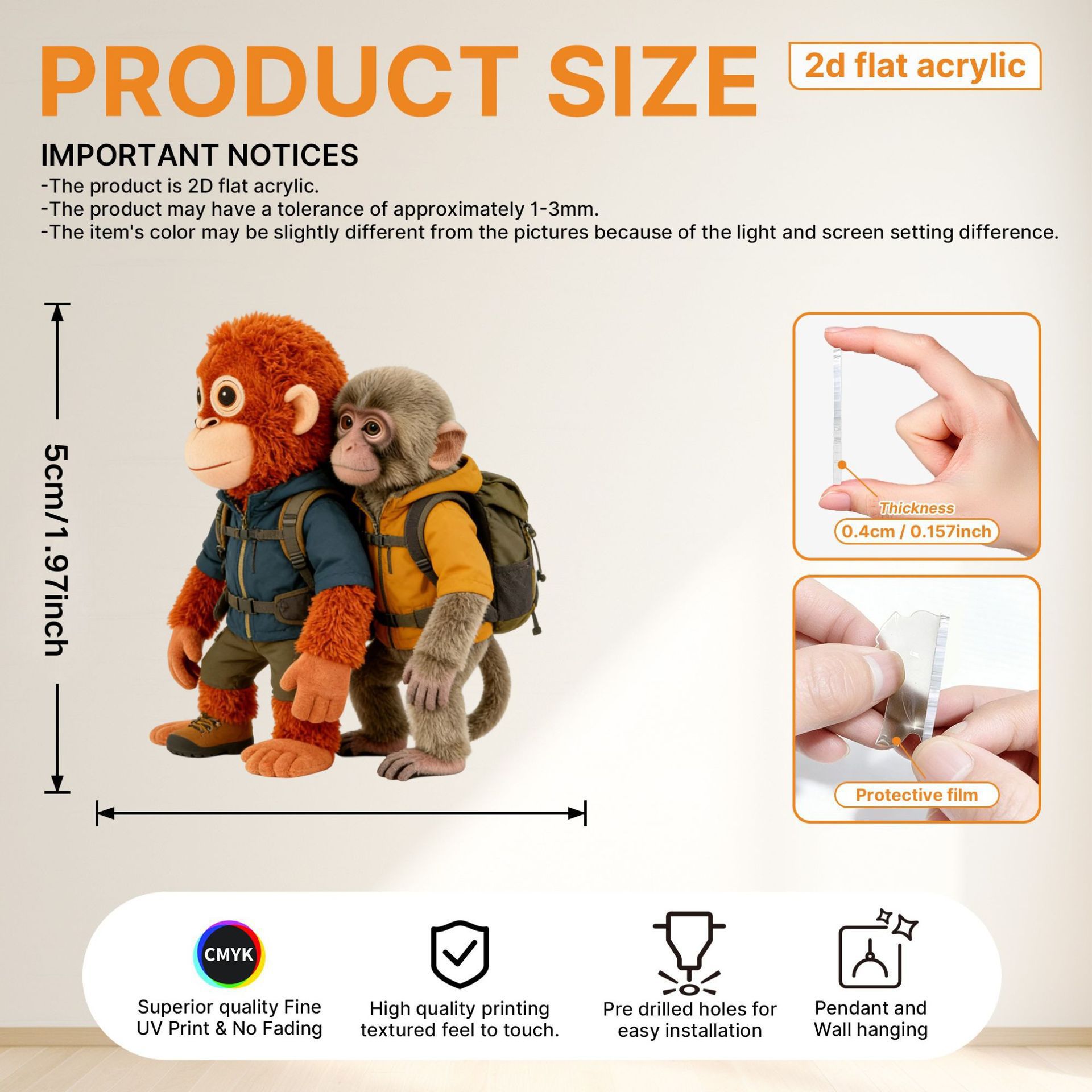 Etiquetado transfronterizo acrílico plano 2D Protect Punch The Monkey Orangutan Doll