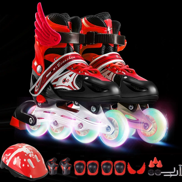 Red shoes, protective gear, helmet, set