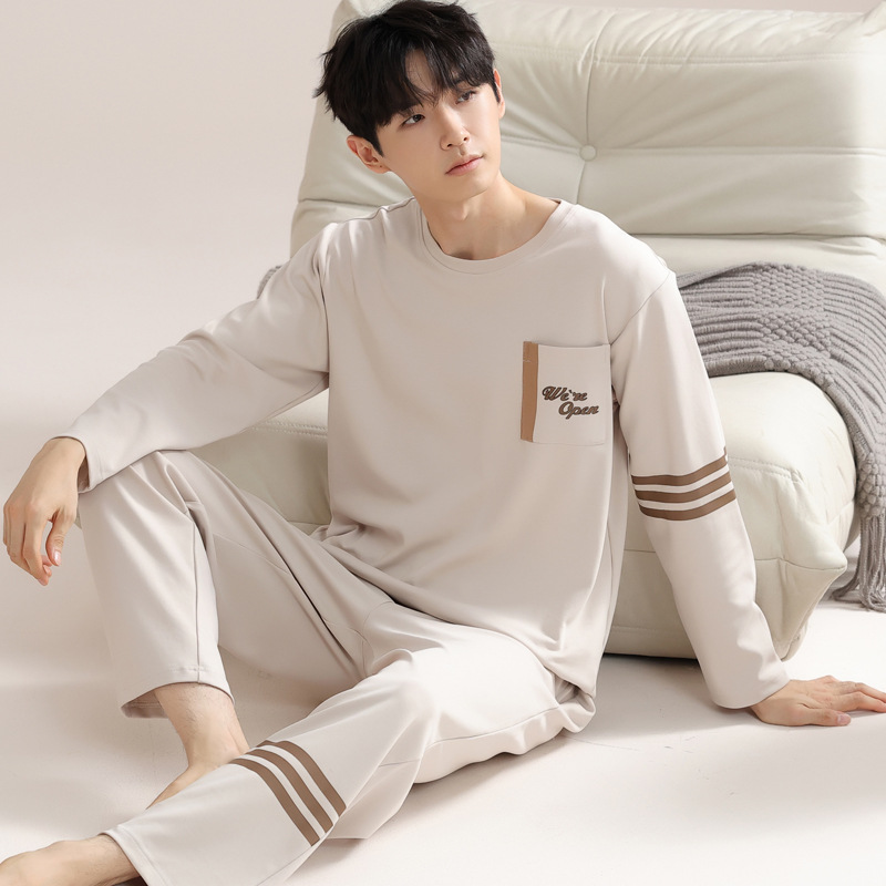 Men's pajamas Spring and Autumn long-sleeved cotton Autumn 2023 new autumn and winter plus size simple outerwear home wear