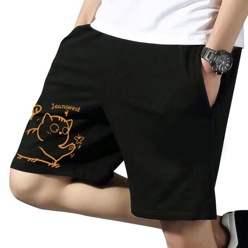 Cross-Border Cute Cartoon Cat Pure Cotton Shorts Men's Summer Casual Sports Pants Loose Pants