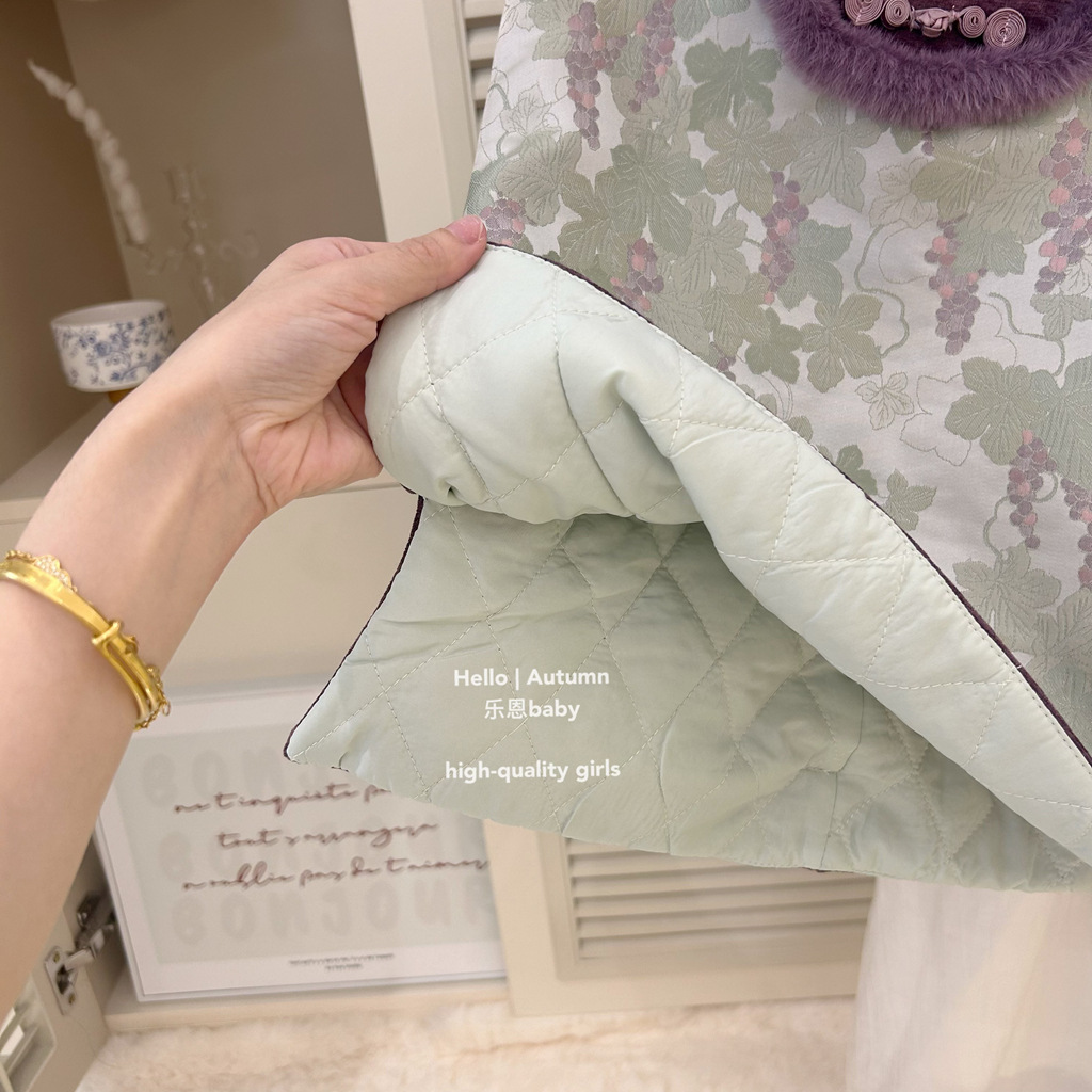 [Ropa para niños Le En] Vestido de año nuevo de invierno para niñas Falda cheongsam de uva púrpura Estilo chino Conjunto de falda de chaleco retro