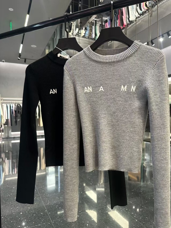 现货/ann2025早秋新款针织衫长袖打底衫字母提花logo毛衣修身款|undefined