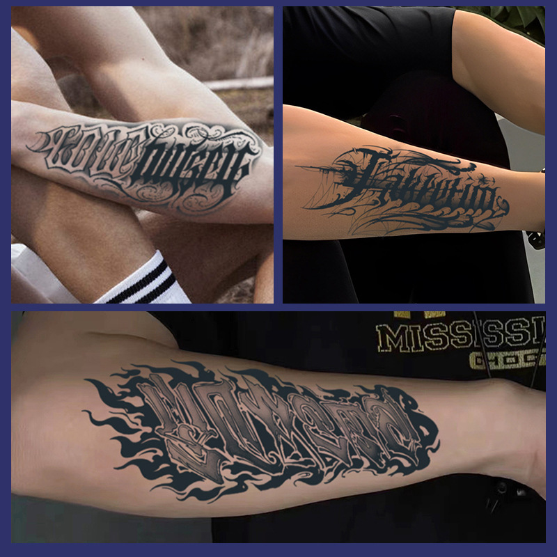 Inglés flores escritas hierbas tatuajes pegatinas impermeables duraderas flores brazos simulación de tatuaje jugo de fruta semipermanente Europa y América