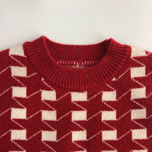 New Year Set ~ Christmas Korean Style Autumn and Winter Children's Sweaters for Men and Women Trendy Red Knitted Printed Plaid Vest Shorts Sen