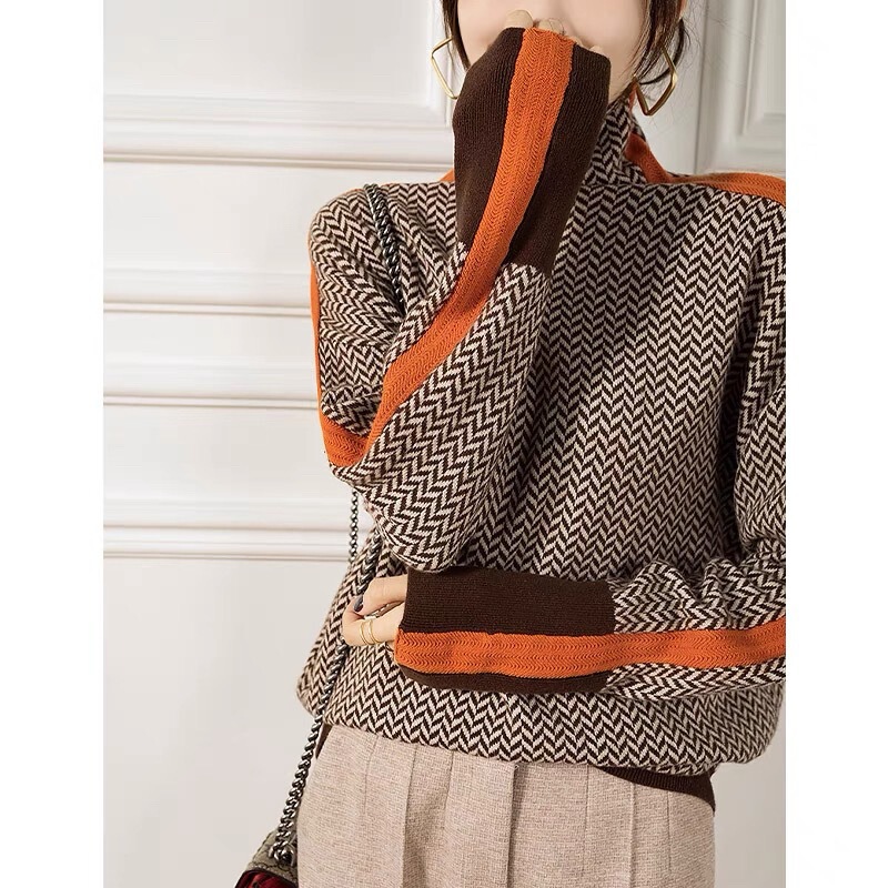Foreign Trade Cross-Border Autumn and Winter Design, Lazy and Loose Contrasting Sleeves, Full Imitation Wool Turtleneck Knitwear for Women, Autumn and Winter Foreign Trade Cross-Border Autumn and Winter Design, Lazy and Loose Contrasting Sleeves, Full Imitation Wool Turtleneck Knitwear for Women, Autumn and Winter
