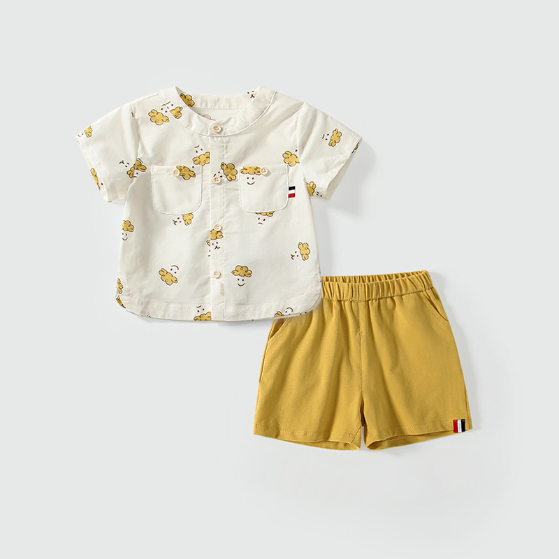 Boys' 25-year New suit Summer Wear Children's Thin Short-sleeved T-shirt Shirt Men's Baby's Shorts Split Two-piece Set
