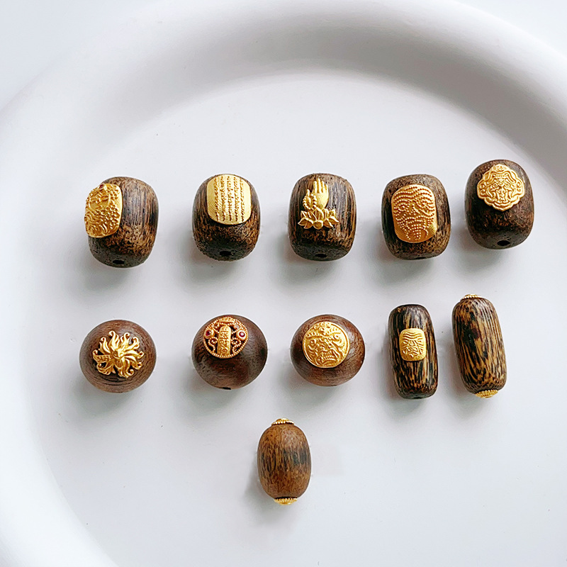 Natural agarwood play accessories s925 silver gold-plated five by zhakiram bracelet accessories diy beads half