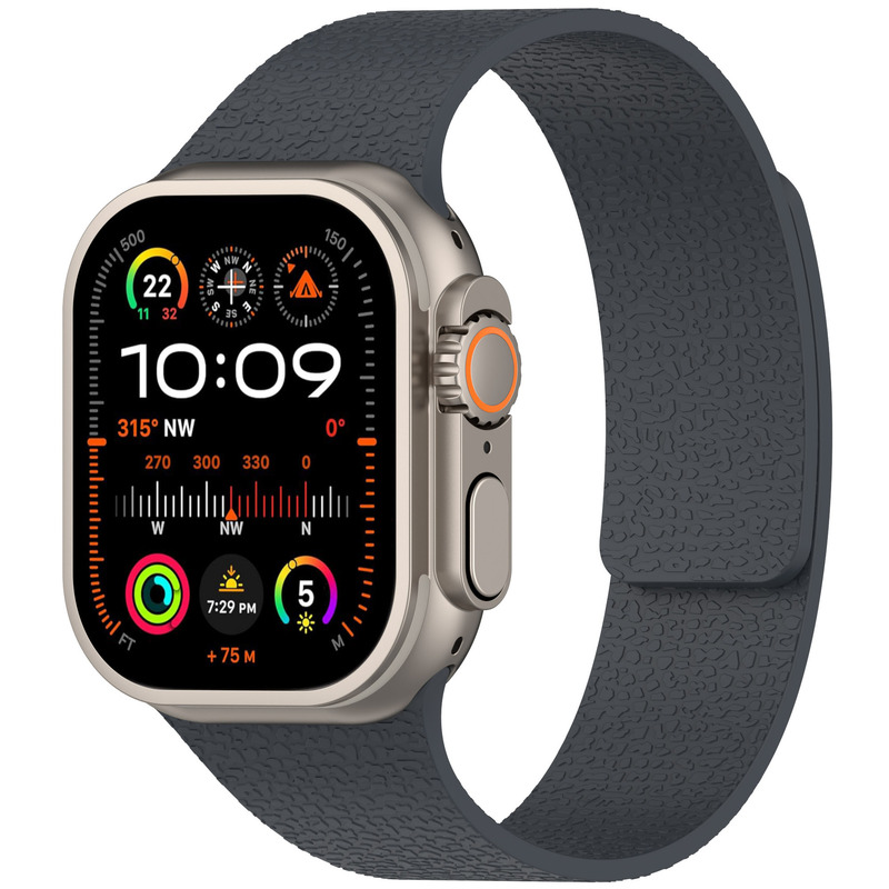 Apple iWatch S9 Ultra、S10、S11対応、ライチ柄シリコン製マグネット式腕時計バンド、ソフトマグネットダブルセクション|undefined