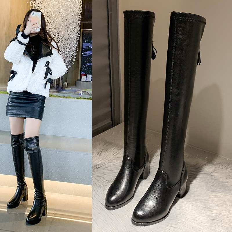 Elastische lange rohr 2023 neue herbst und winter mode, einfache, dicke ferse, spitze zehe frauen Martin stiefel, über die_voghion.com