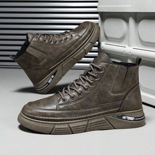 Martin Boots Men's Autumn Zipper Breathable Tough Guy Mid-top Men's English-style Leather Boots Men's High-top Leather Workwear Joker Boots
