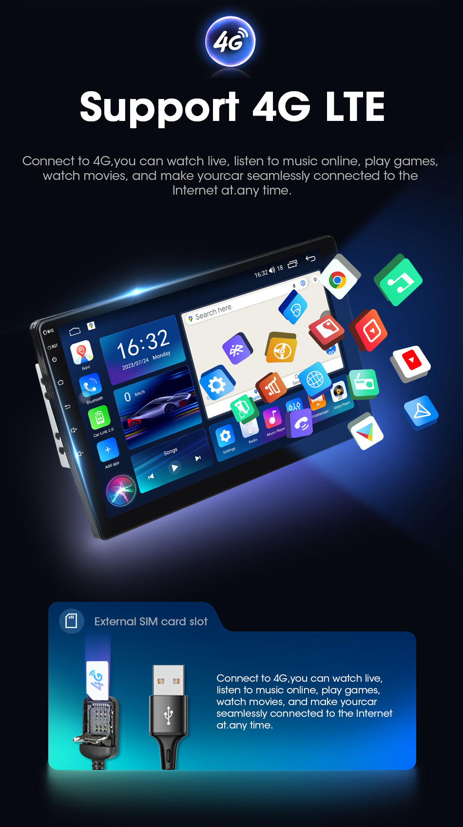 Source Factory 13inch Car Android Navigation Universal Device with 2K Large Screen Supports 360 Panoramic View and Wireless Carplay