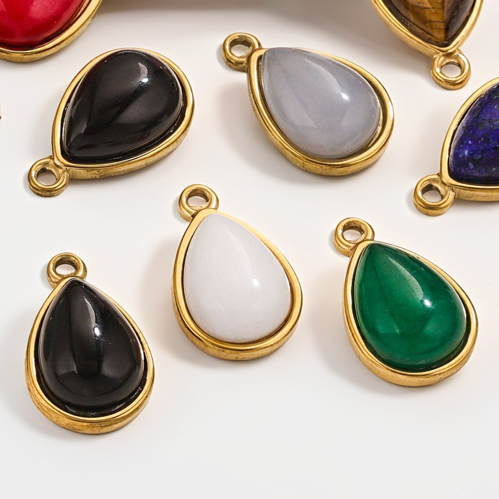 DIY accesorios de joyería gota de acero inoxidable incrustado piedra natural elíptica pequeña colgante pendientes pulseras collares materiales hechos a mano