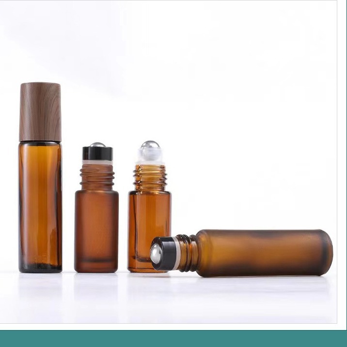10ml茶色滚珠瓶黑色木纹盖15ml滚珠精油底托钢珠玻璃瓶走珠瓶批发