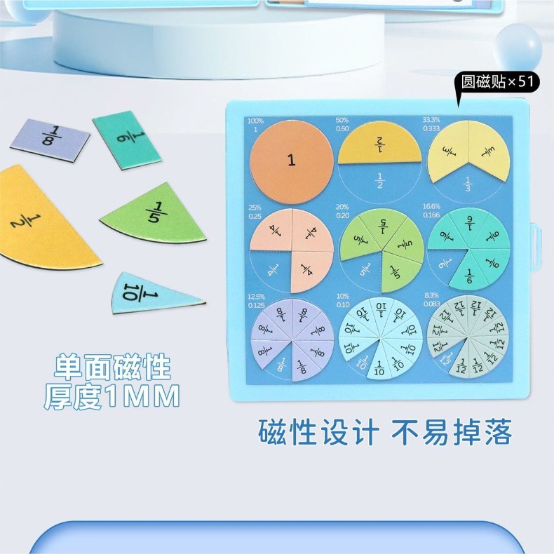 磁性分数学习盘演示器圆分解块加减小学三年级分数的初步认识教具-阿里巴巴