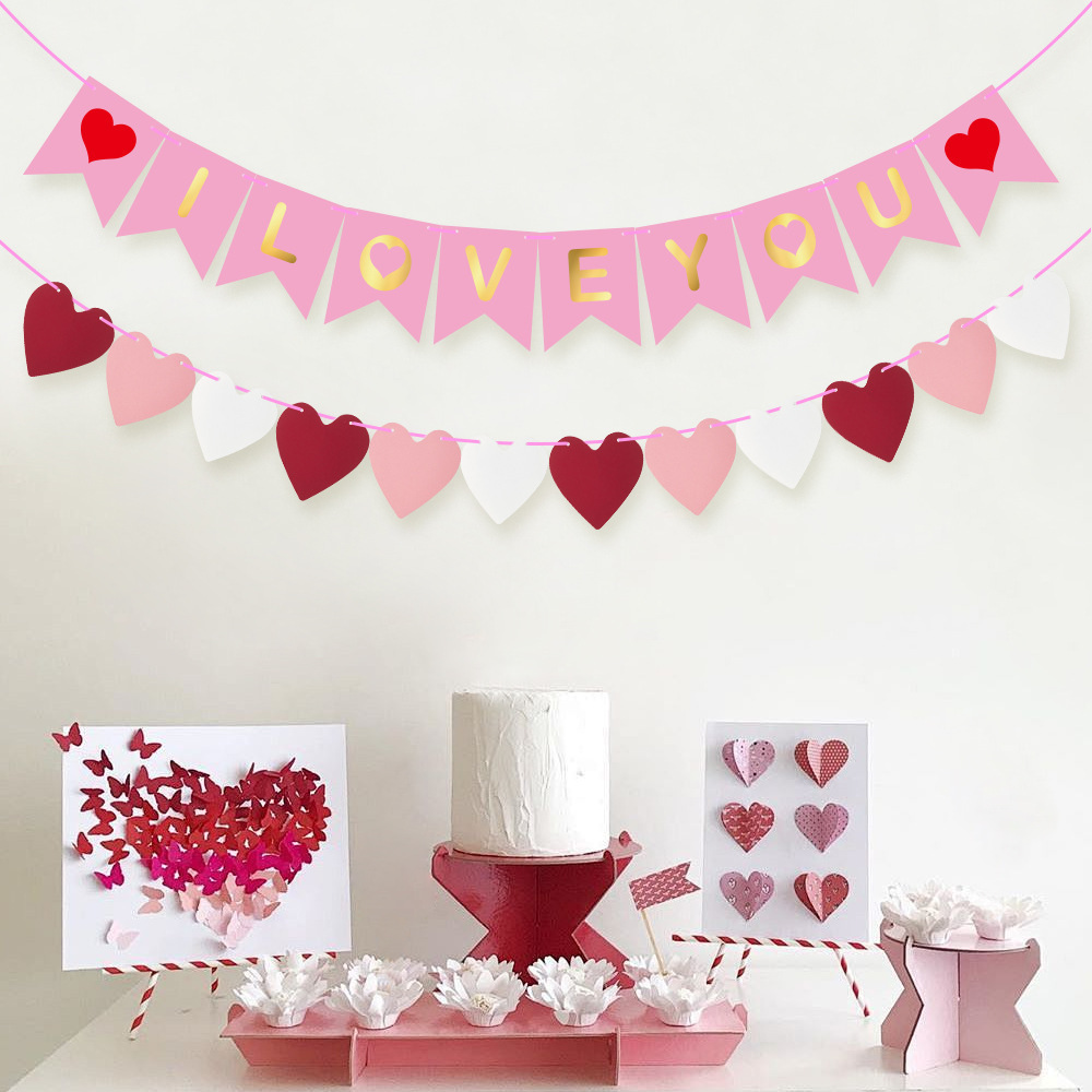 Día de San Valentín amor decoración de bandera I love you amor propuesta de boda bandera de decoración de baúl