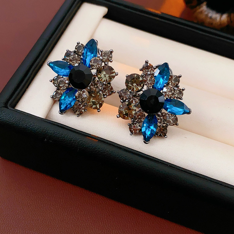 中古vintage镶钻耳钉银针复古宫廷风花朵耳环小众百搭高级感耳饰|undefined