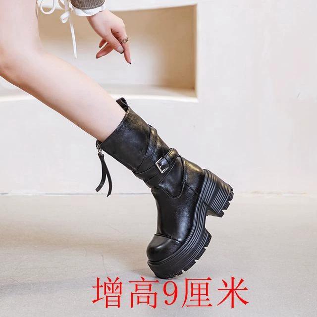Прямые сапоги дикого локомотива Осень и зима на сверхвысоком каблуке с толстым дном, сверхлегкий средний трубочкой, ретро рыцарь сапоги тонкие и длинные ноги