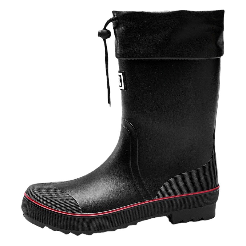 Moda transfronteriza Botas de lluvia de estilo europeo y americano Ropa exterior de moda para hombres Zapatos de pesca impermeables de fondo grueso Boca de tela impermeable Zapatos impermeables elásticos a prueba de agua
