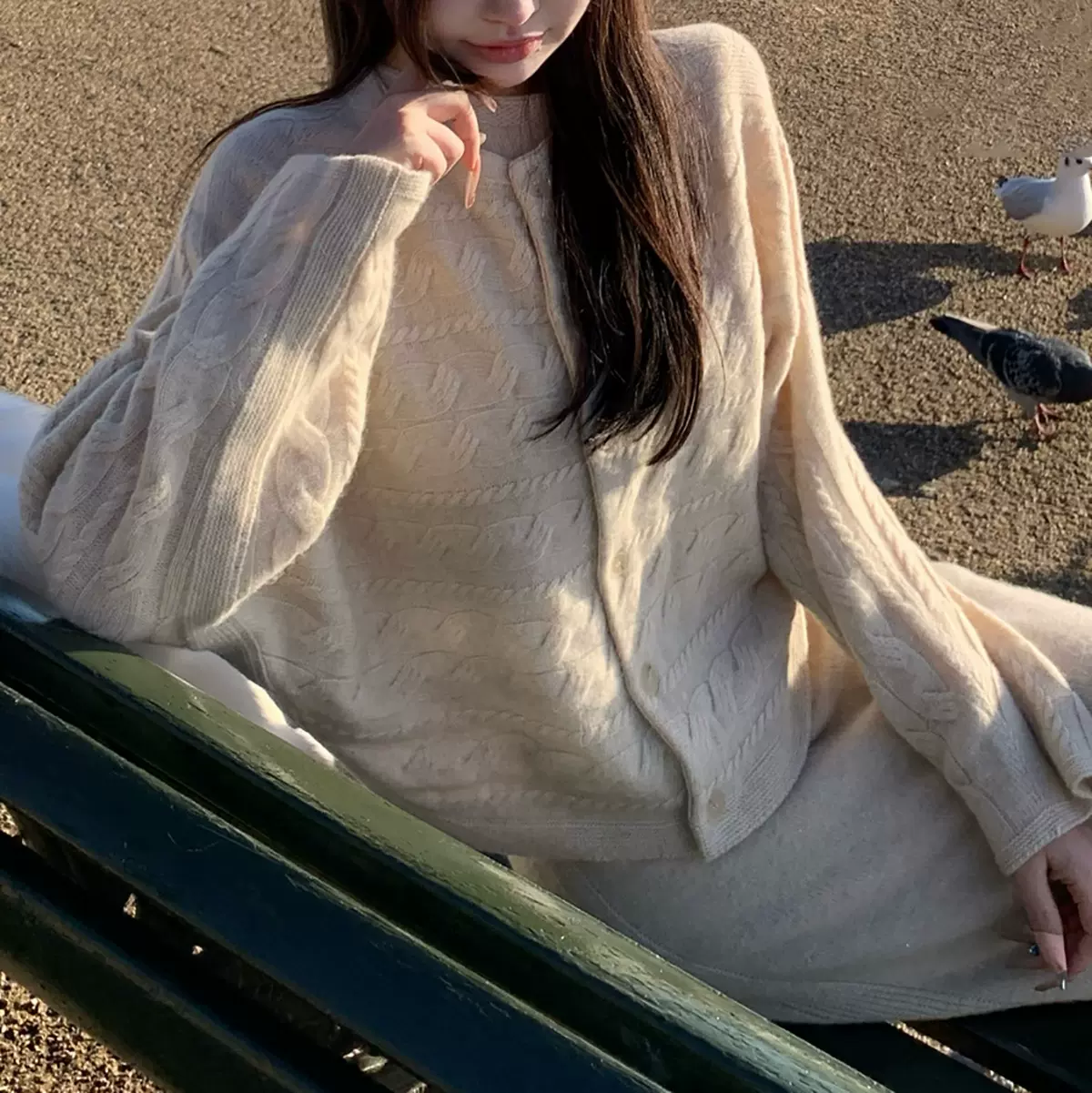 成分党 羊绒一体机系列 针织钩花上衣套头毛衣开衫半身长裙套装女