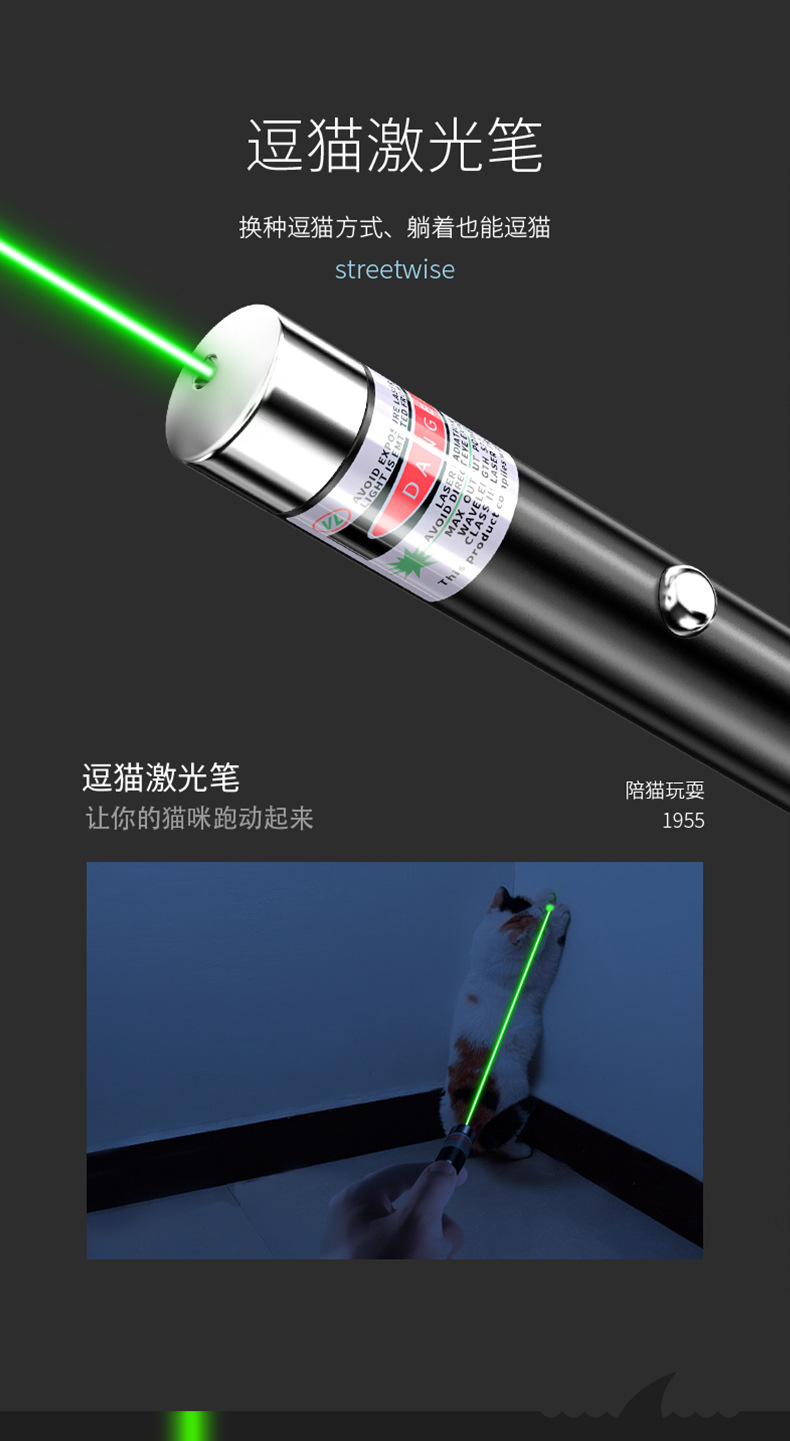 微笑鲨强光红外线沙盘售楼部指示笔 USB可充电逗猫棒激光手电筒详情6