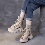 Высокие туфли на платформе, универсальные кожаные ботинки, летние сандалии, воловья кожа