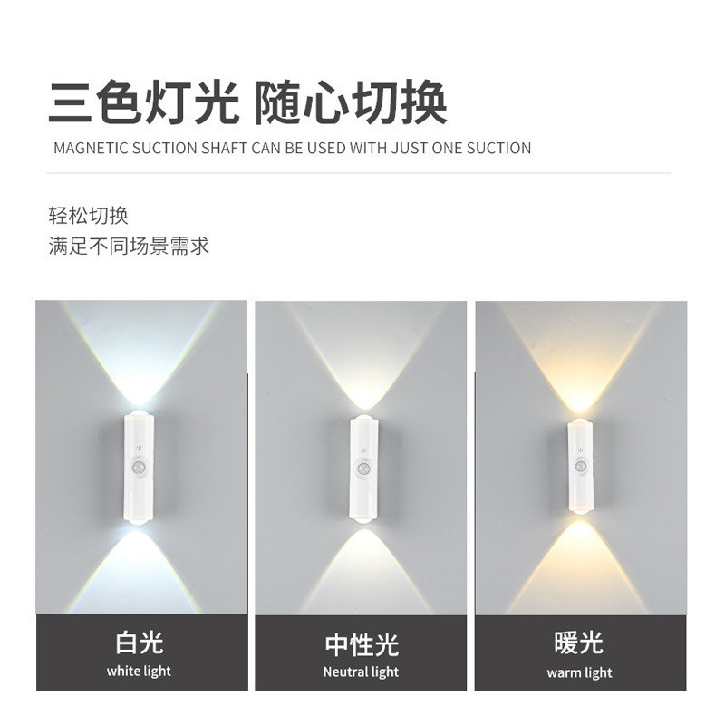 双猫眼智能人体感应灯免接线免打孔卧室小夜灯充电自粘磁吸壁灯|undefined