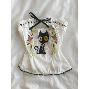 Cat Embroidered Antique Lace Tube Top Women's 2025 Spring and Summer New Sexy Short Top