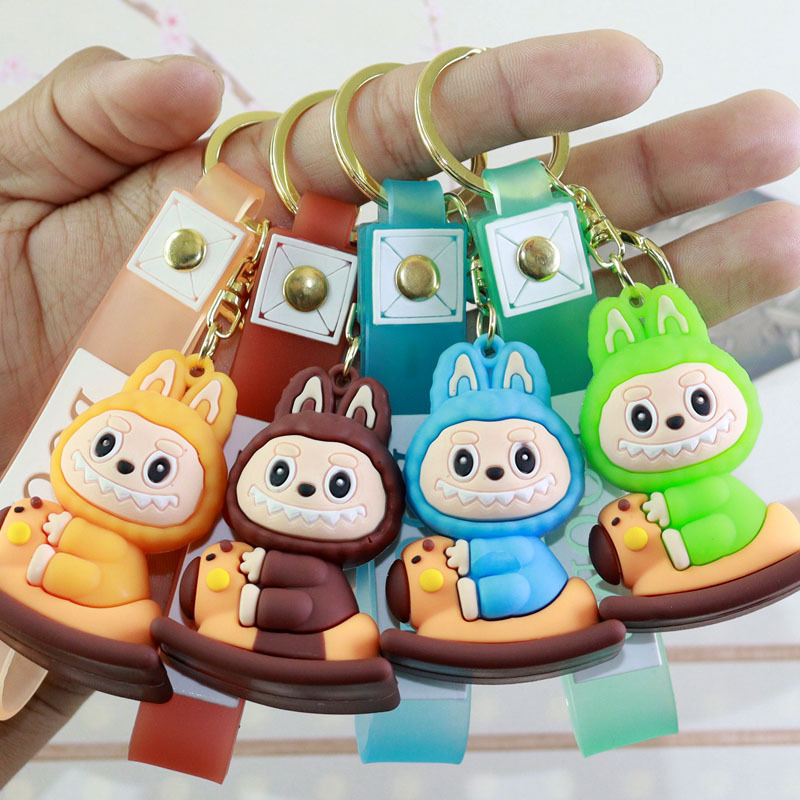 Cartoon Trojan Horse Rab Cloth Keychain Pendant Cute Labubu Doll School Bag Car Key Chain Hanging Gift