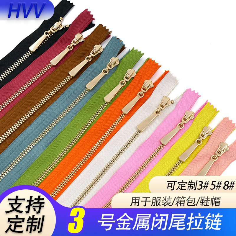 Color 3 Self-Locking Bag Closed Tail Clothing Luggage Custom Metal Zipper