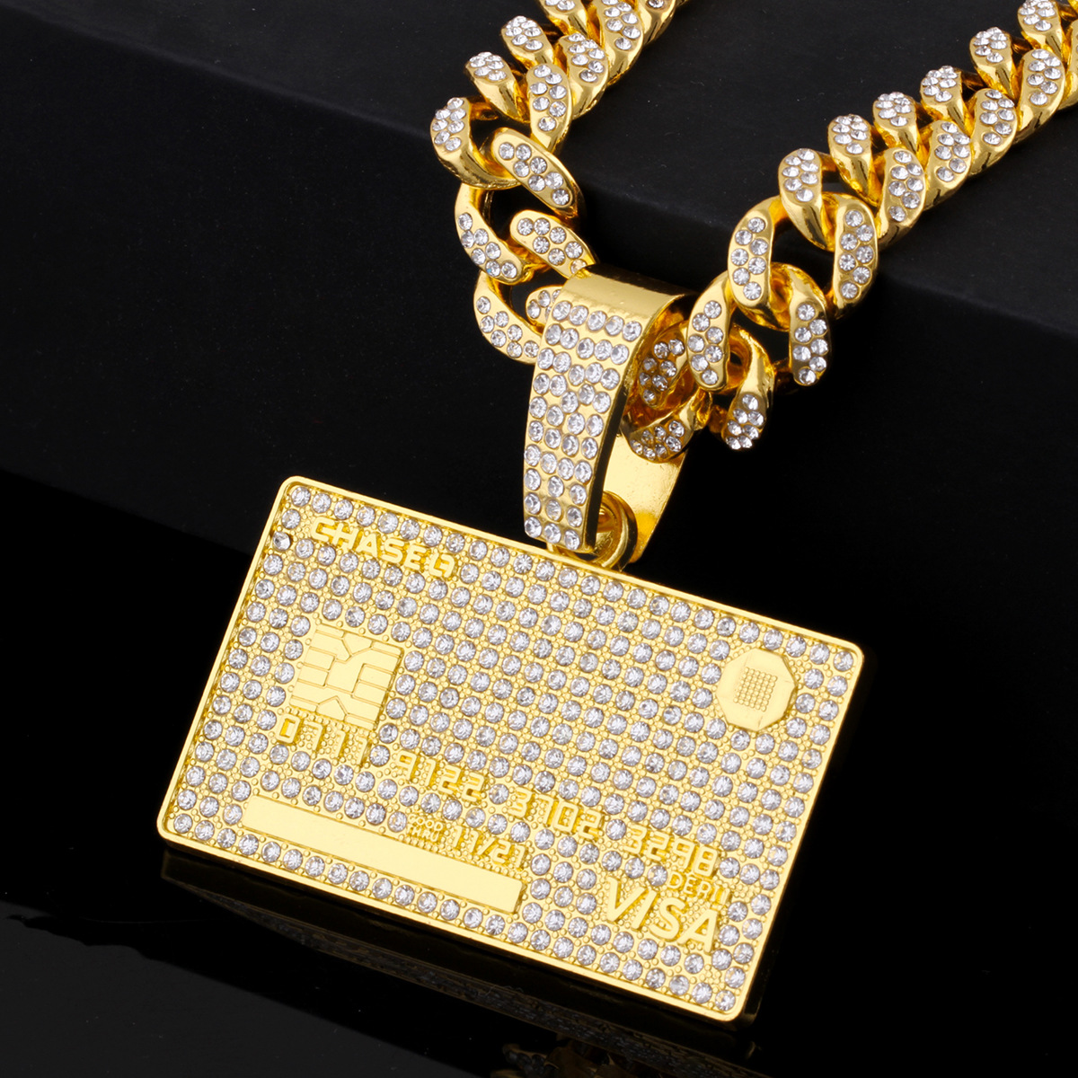 Cross-border Fashion Accessories, Personalized Full-diamond VISA Bank Card Necklace, Men's High-end Hip-hop Cuban Chain_voghion.com