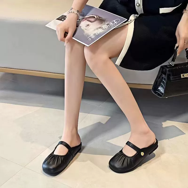 Fold Half Slippers (Baotou) Flat-Bottom Casual Mules, Spring–Summer, Sizes 36–41