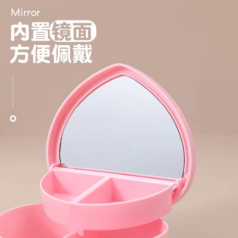 Rosa chica corazón caja de almacenamiento joyería de escritorio caja de joyería estudiante dormitorio amor caja de almacenamiento de doble capa caja de almacenamiento image 4
