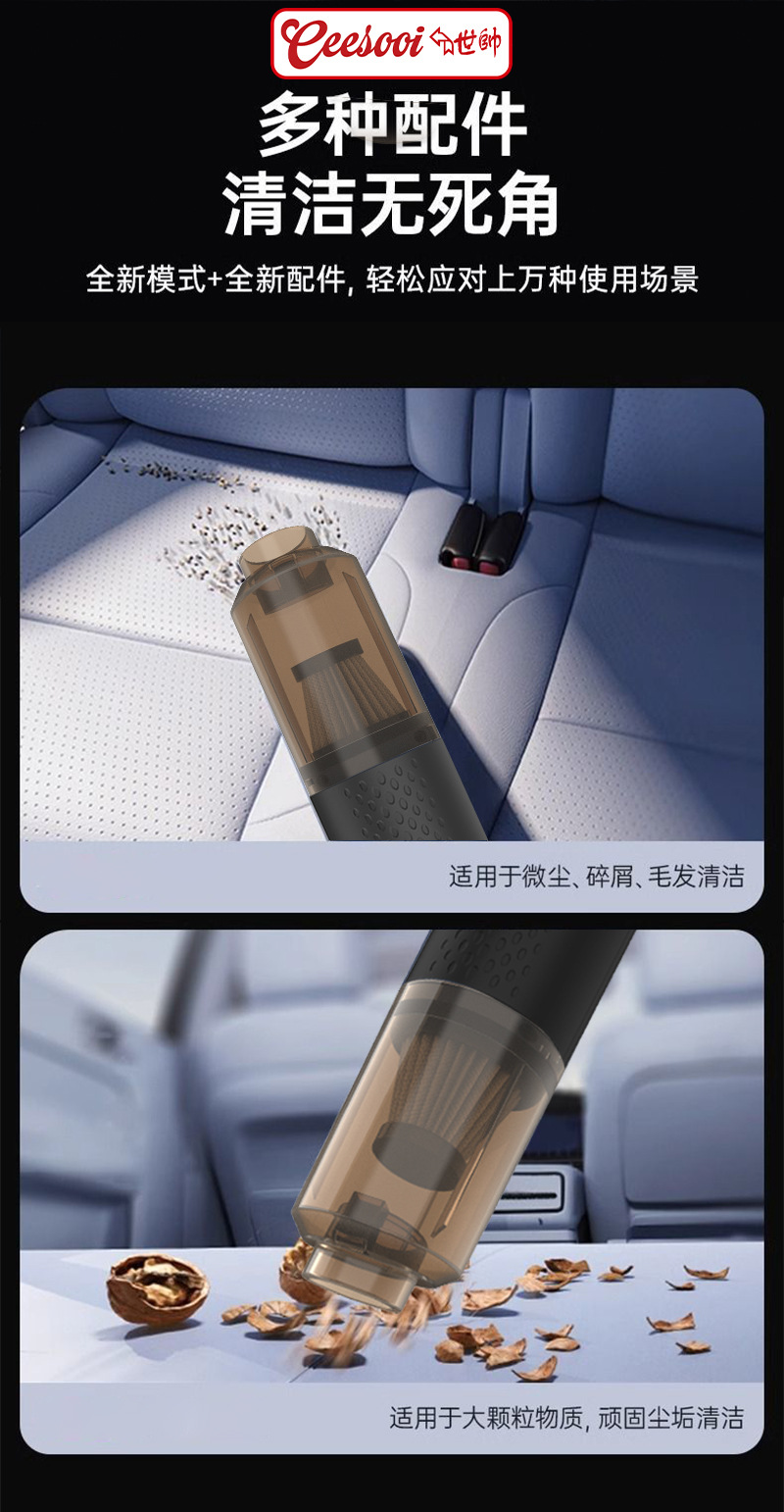 Shishuai Car Vacuum Cleaner - Super Strong Suction, Wireless, Small Handheld Model, 2-in-1 Blowing and Suction, Dual Use for Car and Home