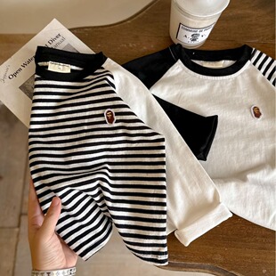 Children's T-Shirt Autumn and Winter Stripesd Bottoming Shirt Boys Long-Sleeved Korean Style Girls' Tops Autumn 2024 New Kidsren's Clothing