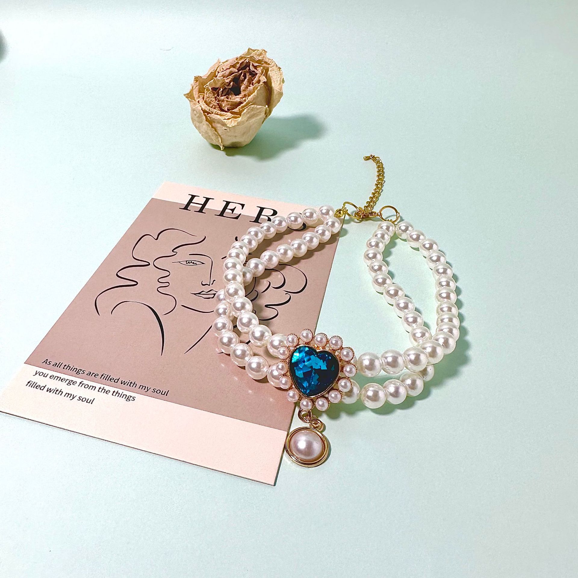 Heart Shape, Rose Pattern All Seasons Season Elegant, Simple Style Style Elegant Simple Style Imitation Pearl Alloy Heart Shape Rose Pet Collar