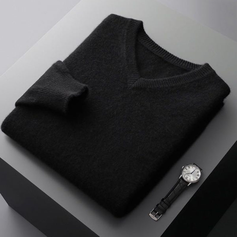 2024新型vネック純色セーター男性ビジネスプルオーバー