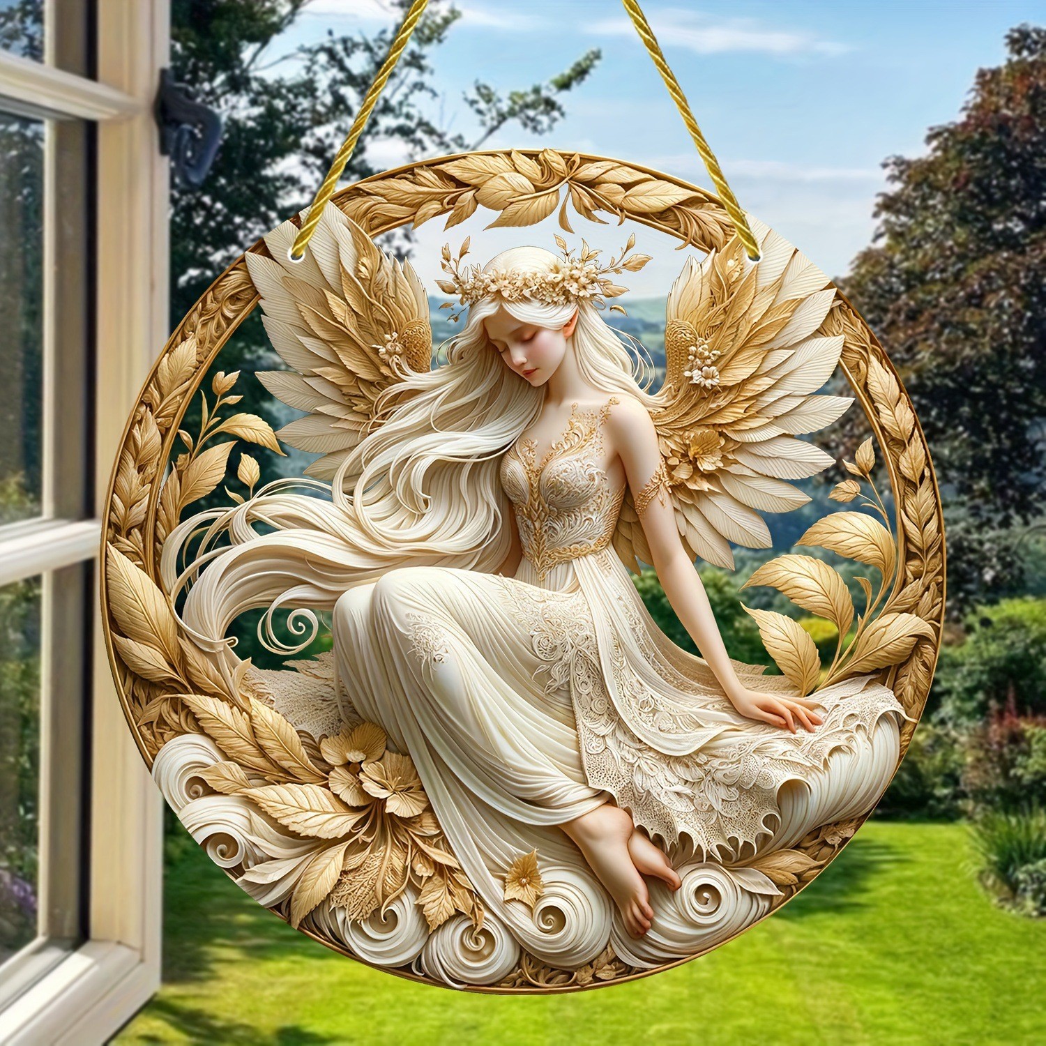 Decoración creativa transfronteriza acrílica disco plano colgar princesa de cuento de hadas belleza figura de captura de sol ventana decoración porche