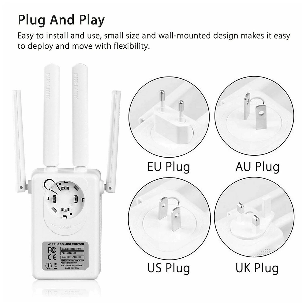 WiFi-репитер PIX-LINK WR09, 300 Мбит/с, 4 внешние антенны, двухдиапазонный усилитель
