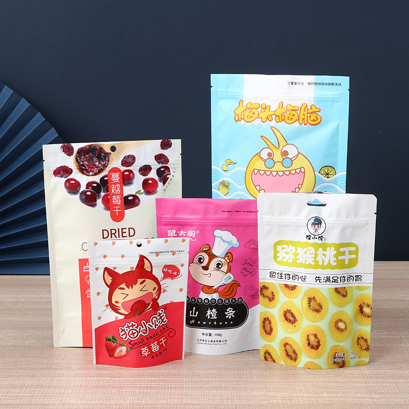 In-Stock Eight-Side Seal Snack Food Packaging Bags, Dried Fruit and Nuts Self-Standing Ziplock Bags, Plastic Aluminum Foil Zipper Bags for Food