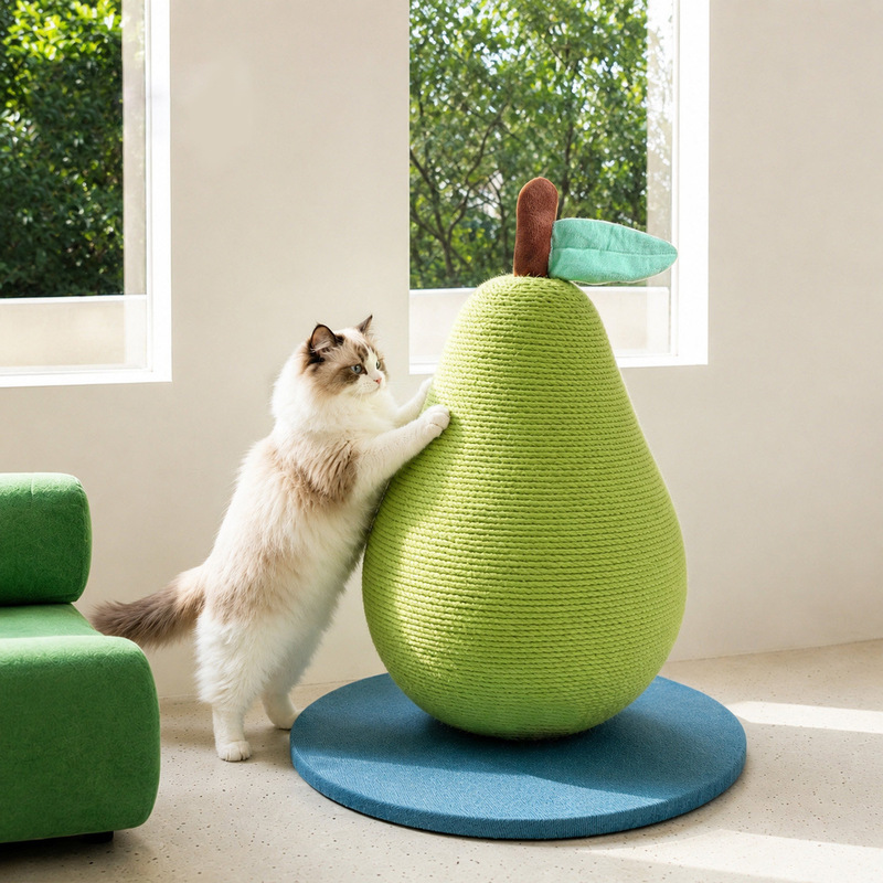 Multi-colored, large duck-shaped cat tree, a creative cat climbing frame for the living room, featuring sisal and a vertical, pear-shaped scratching post