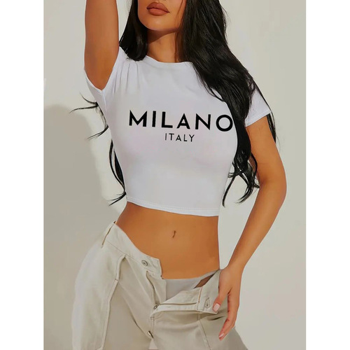 Best Selling Print T-Shirt European and American Women's Summer Sweet and Spicy Streetwear Y2K Top
